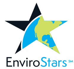 EnviroStars certification logo with a green star design, symbolizing Berry Beautiful's commitment to environmentally sustainable business practices.